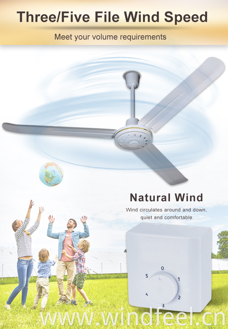 56 Inch SMC Style AC Ceiling Fan with Three Flat Metal Blades for South America Market